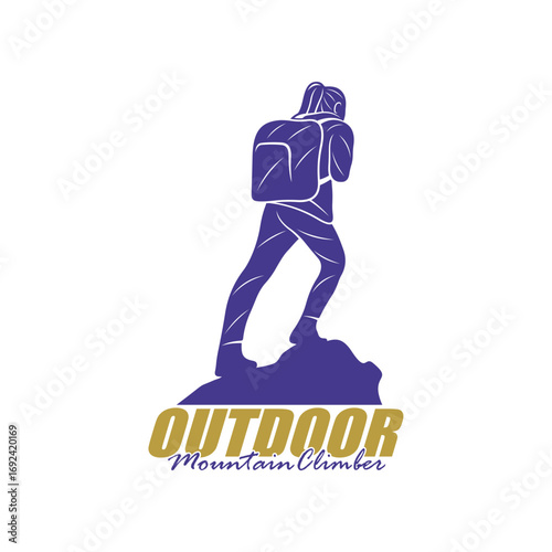 Mountain climber hiker silhouette, Hiker mountain climber adventure logo design vector template