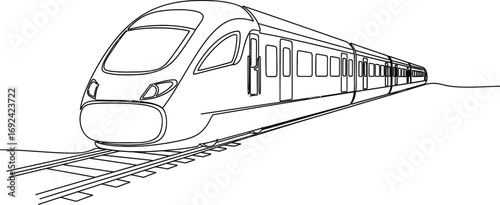 Sleek modern train traveling on tracks, symbolizing speed and progress