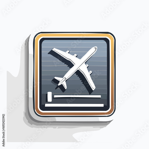 Square icon featuring a white airplane on a runway, perfect for travel and aviation-related applications.