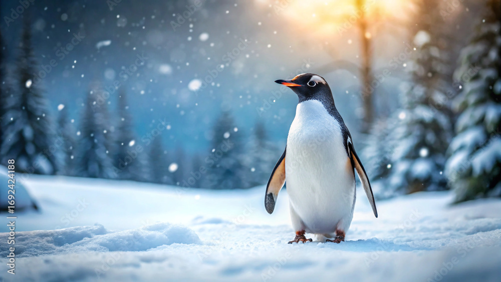 Fototapeta premium penguin on the snow