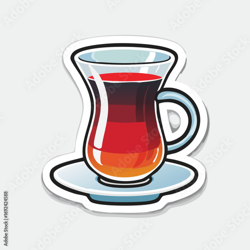 Illustration of a traditional Turkish tea glass with a saucer, filled with tea.