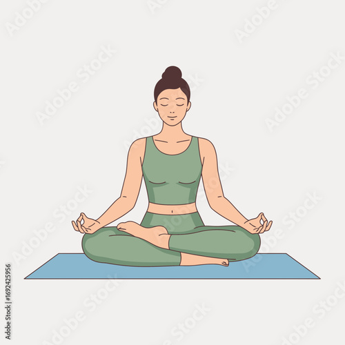 Woman meditating in a yoga pose on a mat.