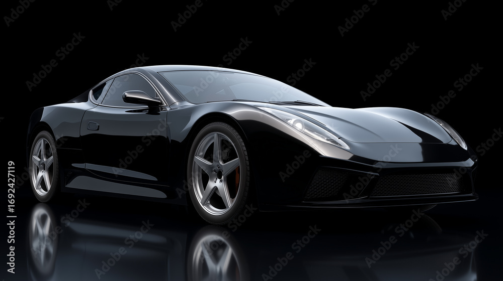 Fototapeta premium Black unbranded sports car isolated on dark background