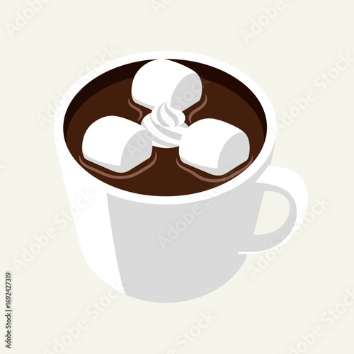 White mug filled with hot chocolate and marshmallows.