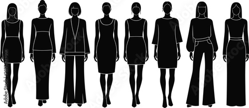 Silhouette Vector of Stylish Women in Modern Outfits, Perfect for Fashion Design, Clothing Illustration, Female Figures, and Style Concepts