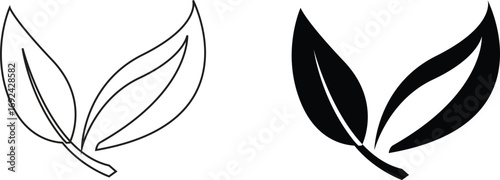 Leaf line art icon set.Leaf sprout icon vector, green leaves plant eco logo symbol simple graphic illustration, vegan fresh herb pictogram shape sign, organic natural healthy logotype.