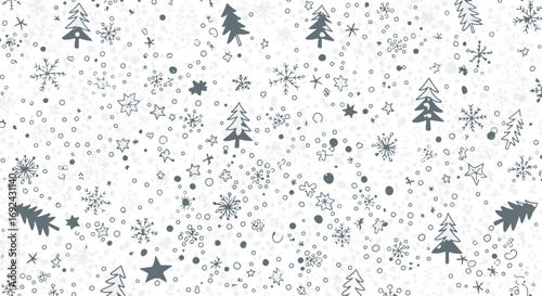 Winter wonderland seamless pattern with trees snowflakes and stars elegant holiday design