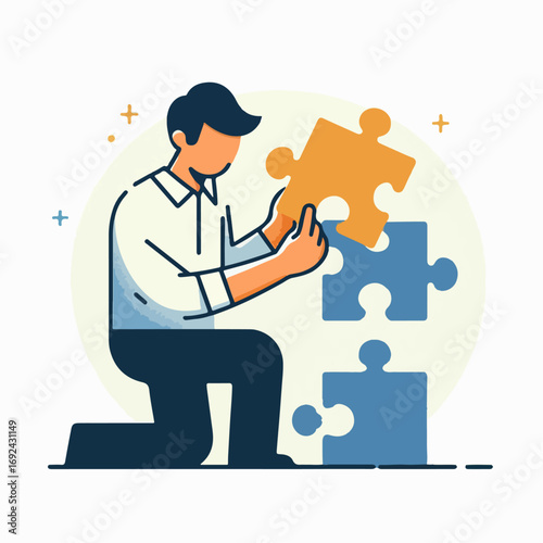 Illustration of a businessman putting together a puzzle