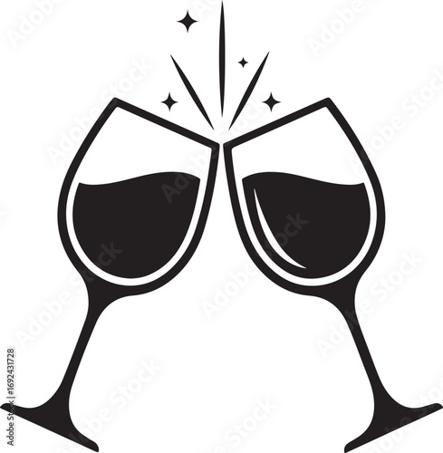Two Wine Glasses Clinking Together With Sparkles Black Icon toasting celebration