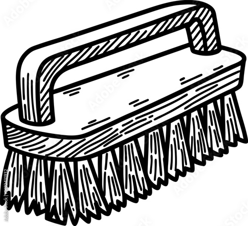 Handheld cleaning brush with stiff bristles and ergonomic handle household equipment for scrubbing surfaces