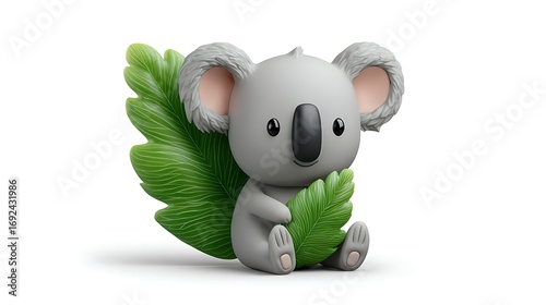 Koala emoji icon with soft gray tones and realistic leaf-textured surface