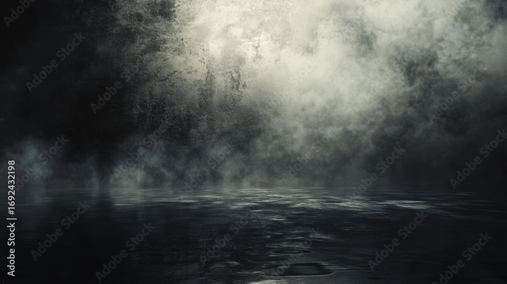 Fototapeta premium A dark, atmospheric scene depicting mist and water, creating a moody and mysterious ambiance.