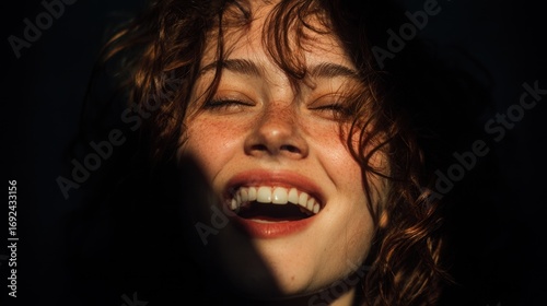 Radiant Joy Portrait of a Woman Expressing Pure Happiness and Serenity