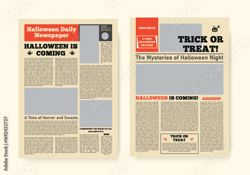 Halloween newspaper design template. old style news paper festival halloween events layout.