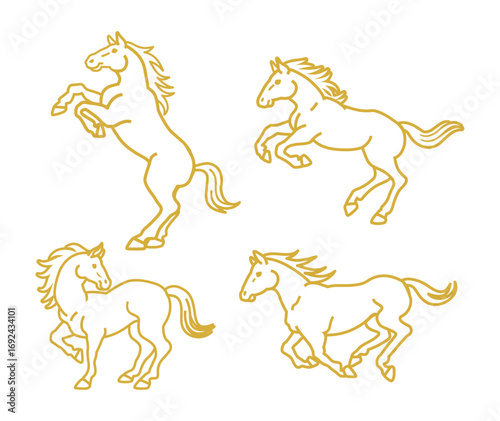 Set of Four Horses in Different Poses - Line art