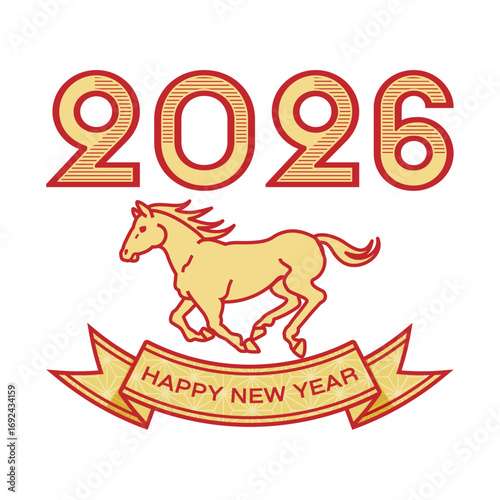 Running Horse and New Year Greeting Banner – 2026 Year of the Horse Zodiac Symbol