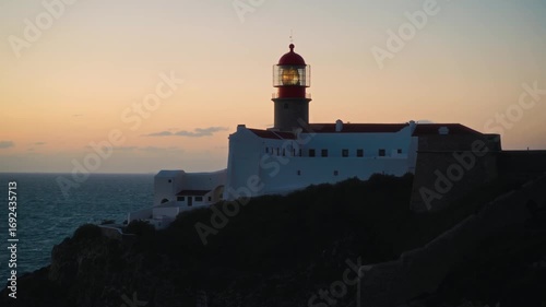  stunning lighthouse of Sagres in Portugal during sunset at Cape St. Vincent along the Atlantic coast