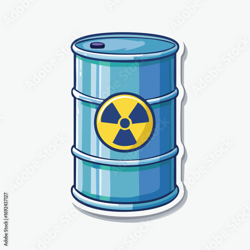 A metal drum with the nuclear radiation symbol signifies a barrel of toxic radioactive waste
