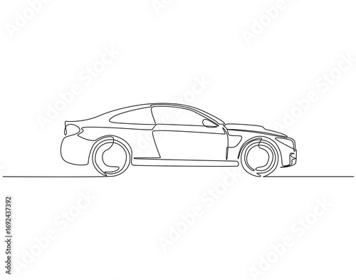 Continuous line drawing of modern car. Single line illustration of modern car side view. Modern auto vehicle concept. Editable outline