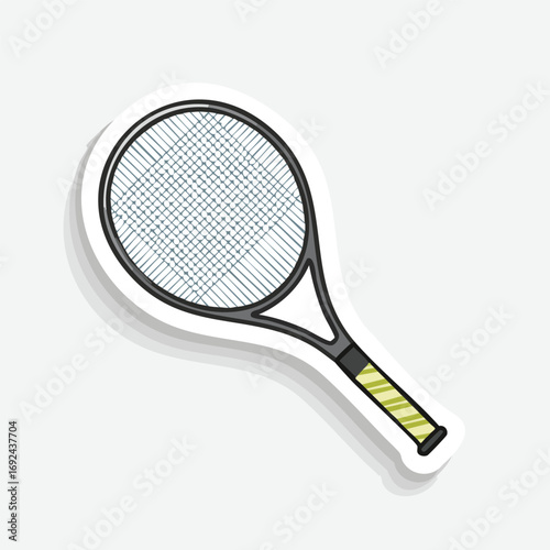 Isolated tennis equipment with a red ball and white racquet for the fun and exciting game