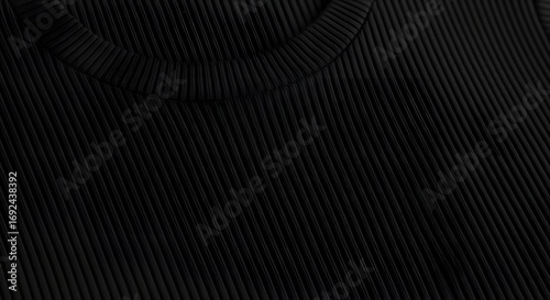 Close up of Black Ribbed Knit Fabric Texture Detailed Textile Background