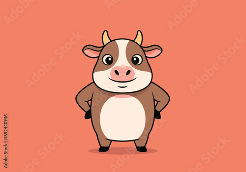 Cute brown cow standing proudly with paws on hips