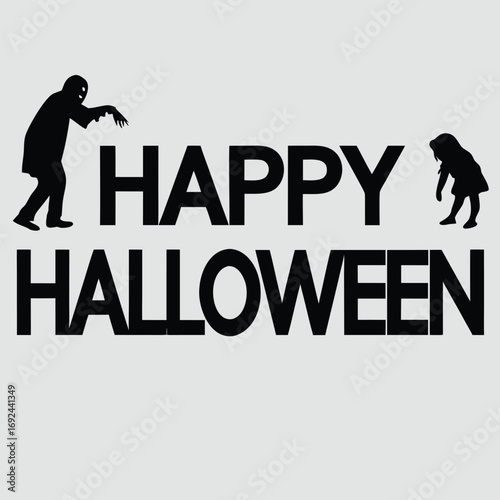 Spooky silhouette zombies happy halloween text graphic design elements