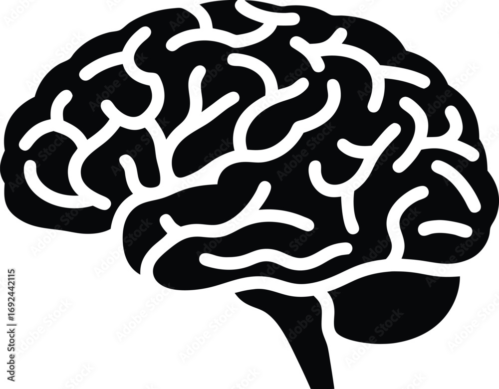 Fototapeta premium Brain silhouette stroke-only minimal outline, single-stroke vector icon optimized for mobile apps, small sizes, UI elements and clean interfaces