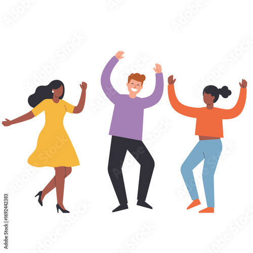Joyful Diverse Group Dancing & Celebrating. Happy Friends Having Fun Together. Flat Vector Illustration.