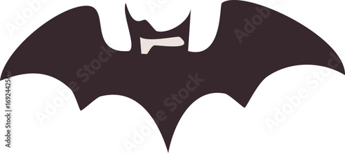 A stylized, dark brown bat silhouette with spread wings, isolated on a white background.