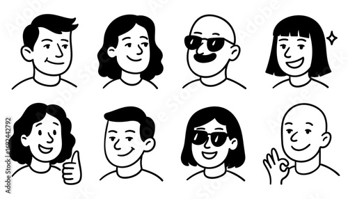 Set of doodle people with various emotional expressions