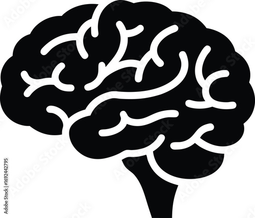 Brain silhouette clean minimal stroke vector for app and web UI, designed for legibility and quick recognition across interfaces and sizes