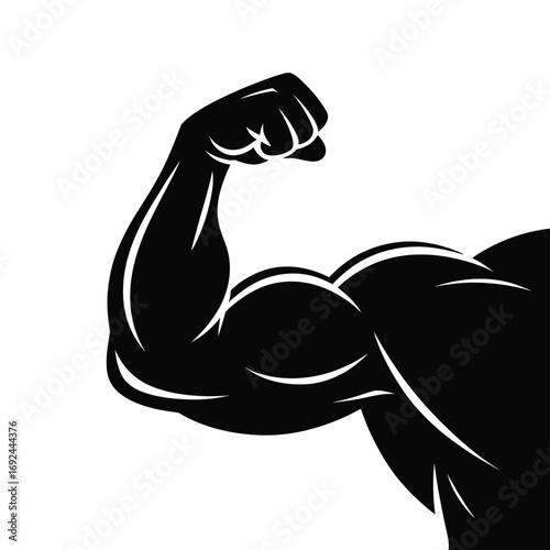 Powerful biceps flex silhouette muscular arm bodybuilding fitness strength symbol silhouette vector illustration white background