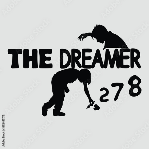 Gothic typography "the dreamer 278" with silhouetted figures performing actions