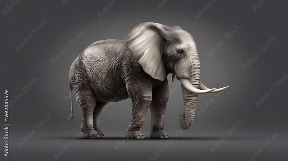 Obraz premium Elephant emoji icon with high-detail texture and matte gray background lighting