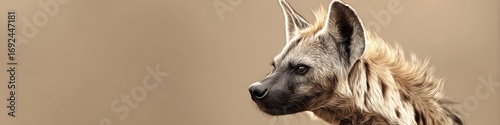 Hyena emoji icon with sharp fur details and dusty beige backdrop