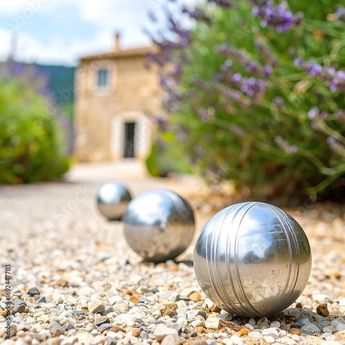Outdoor boules game on gravel