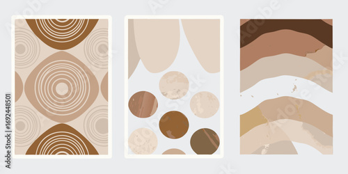 Abstract mid century modern geometric shapes and organic forms in earth tones