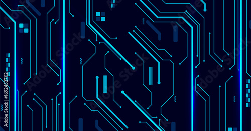 Cyber Technology Background with Digital Circuit Board and Blue Glow