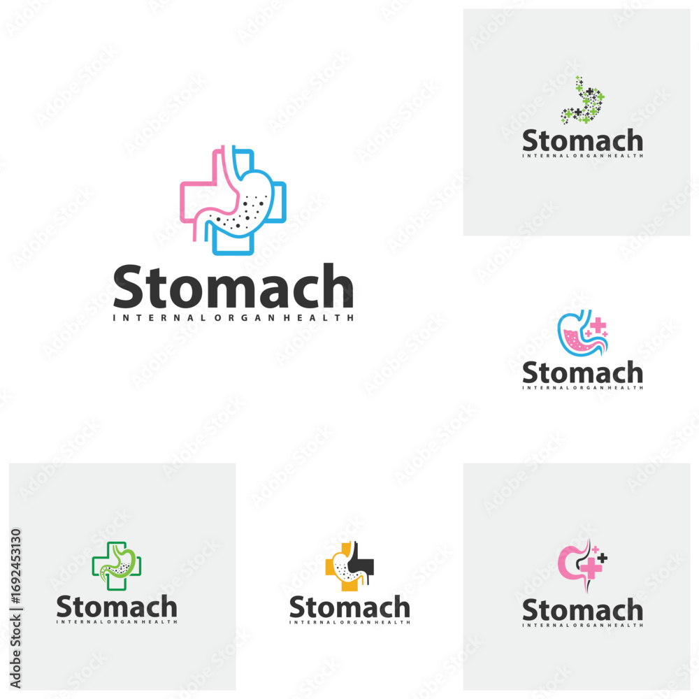 Fototapeta premium Set of Plus Stomach logo vector. Simple vector logo design for medical human health.