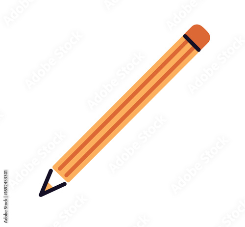 Yellow wooden pencil with sharpened graphite tip, classic school stationery tool for drawing, sketching, note taking, writing and education isolated on white background flat vector illustration.