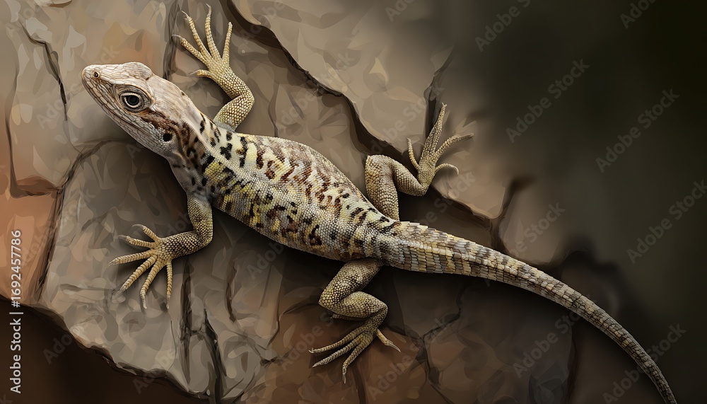 Naklejka premium Lizard emoji icon with patterned earthy skin and rock-textured background
