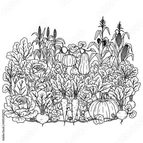 Black and white vector illustrations of a healthy lifestyle, featuring fresh, nutritious food, fitness, and wellness.

