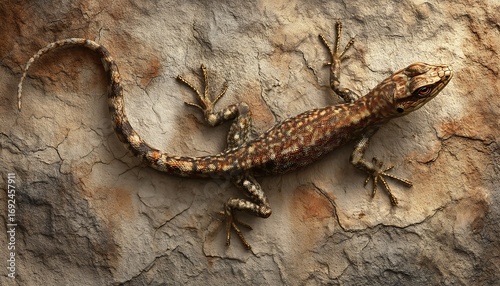 Lizard emoji icon with patterned earthy skin and rock-textured background
