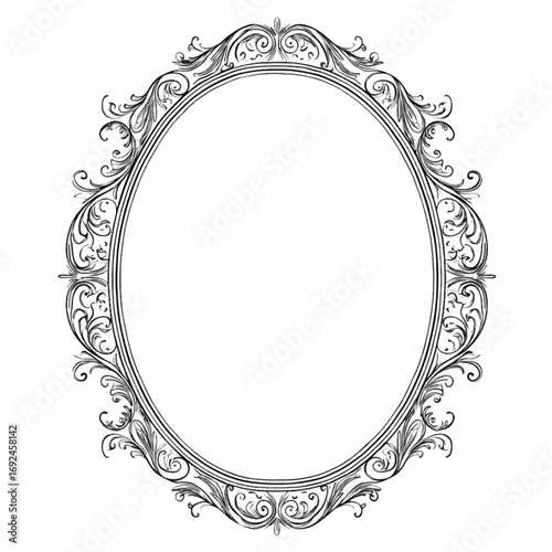 Vector art of ornate oval frame with scrolling filigree