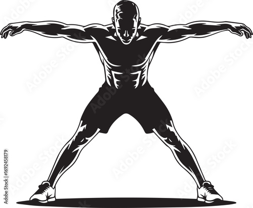 Strong muscular fitness athlete silhouette with arms outstretched ready for workout and competition
