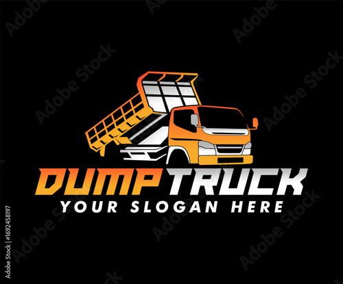 Dump truck logo emblem design vector illustration template business construction company 
