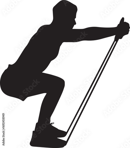Fitness athlete silhouette exercising with resistance band dynamic strength training workout pose