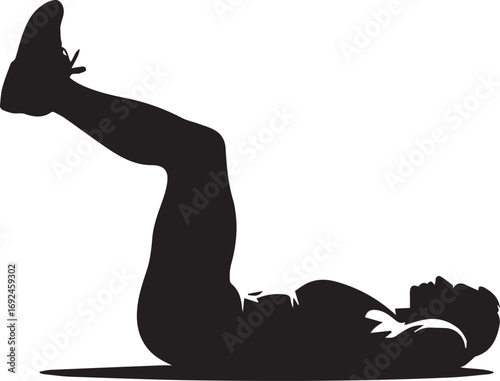Fitness athlete silhouette performing core exercise lying down active lifestyle gym workout training