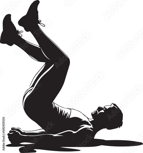 Fitness athlete silhouette performing abdominal crunches exercise workout silhouette training.